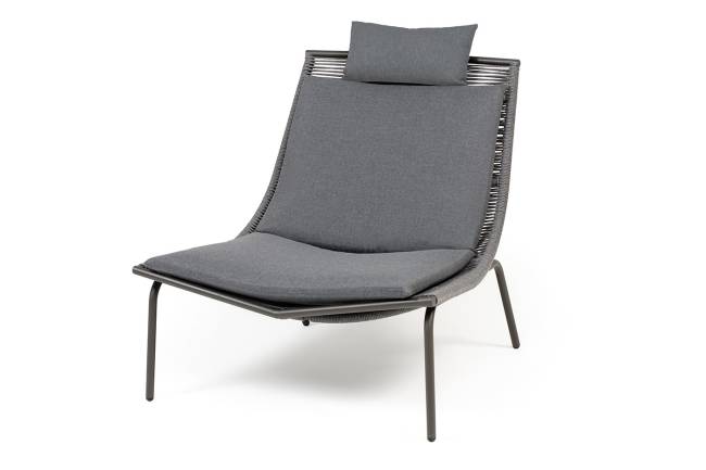 "Авиньон" кресло плетеное из роупа, каркас алюминий серый (RAL7022) муар, роуп серый круглый, ткань темно-серая 027 "Авиньон" кресло плетеное из роупа, каркас алюминий серый (RAL7022) муар, роуп серый круглый, ткань темно-серая 027