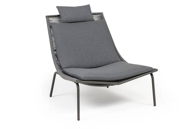 "Авиньон" кресло плетеное из роупа, каркас алюминий серый (RAL7022) муар, роуп серый круглый, ткань темно-серая 027 "Авиньон" кресло плетеное из роупа, каркас алюминий серый (RAL7022) муар, роуп серый круглый, ткань темно-серая 027