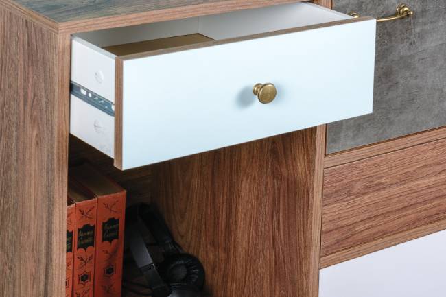 Комод Вайс 10.104 цвет винтаж/камень тёмный/бензин/белый премиум