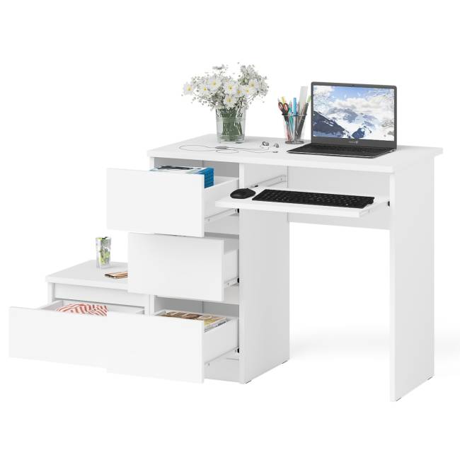 Компьютерный стол три ящика Мори МС-6 левый с тумбой 400 цвет белый