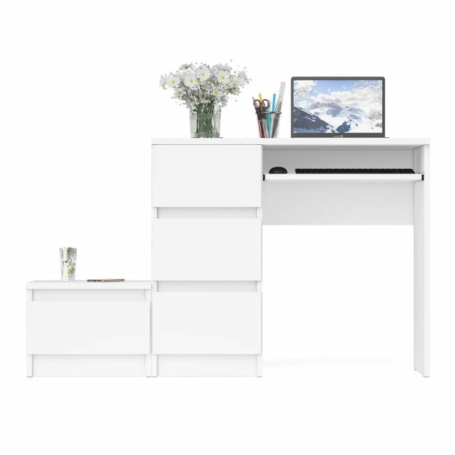 Компьютерный стол три ящика Мори МС-6 левый с тумбой 400 цвет белый