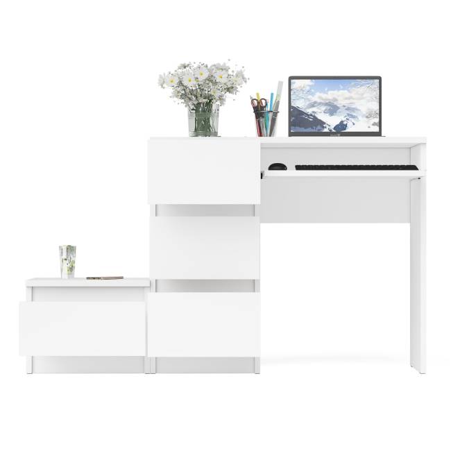 Компьютерный стол три ящика Мори МС-6 левый с тумбой 400 цвет белый