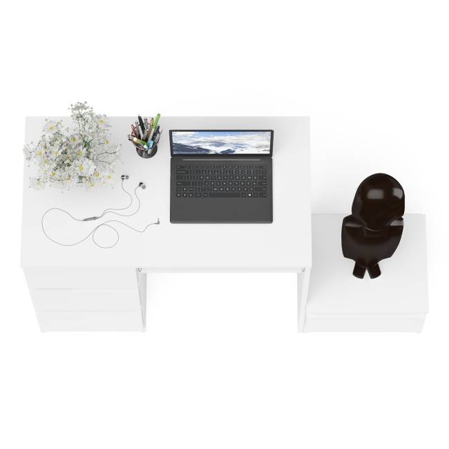 Компьютерный стол три ящика Мори МС-6 левый с тумбой 400 цвет белый