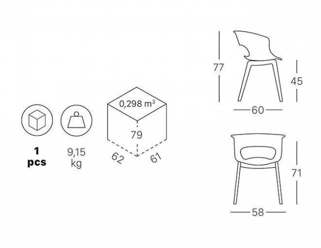 Кресло с обивкой Natural Miss B Pop натуральный бук, серый 580х600х770 мм