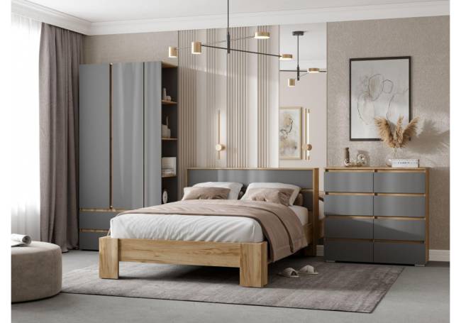 Кровать Кровать Элла КР 02 140х200 серый графит 0162 / дуб крафт золото