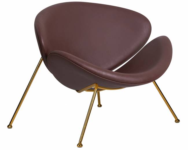 Кресло дизайнерское DOBRIN EMILY, коричневый винил YP5, золотое основание