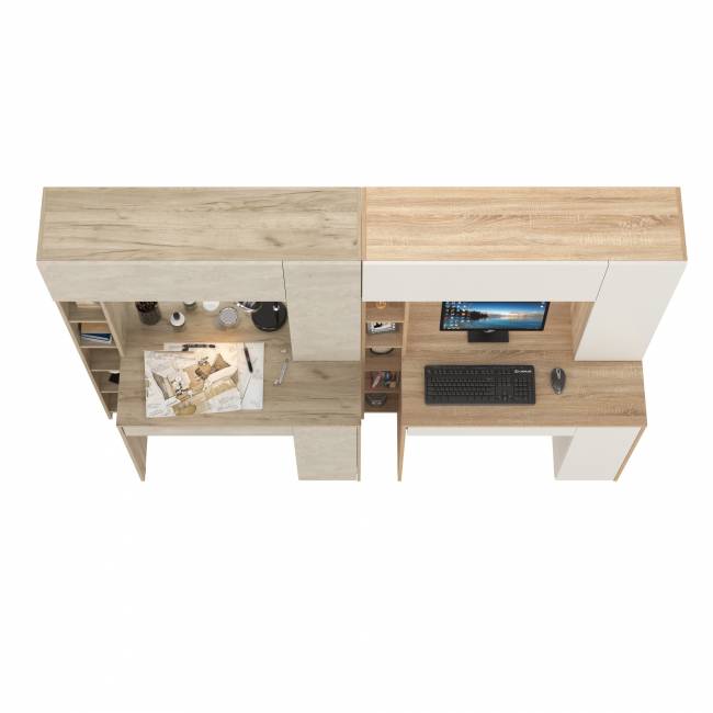 Два больших компьютерных стола Комфорт 12.71 цвет дуб крафт серый/шёлковый камень/дуб сонома/белый Два больших компьютерных стола Комфорт 12.71 цвет дуб крафт серый/шёлковый камень/дуб сонома/белый