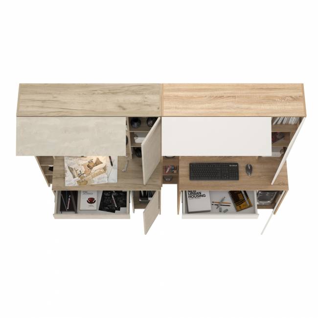 Два больших компьютерных стола Комфорт 12.71 цвет дуб крафт серый/шёлковый камень/дуб сонома/белый Два больших компьютерных стола Комфорт 12.71 цвет дуб крафт серый/шёлковый камень/дуб сонома/белый