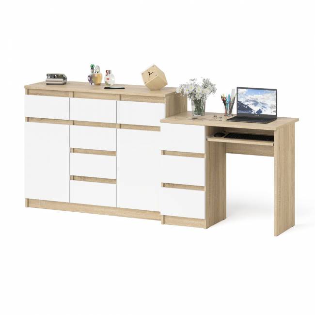 Тумба-комод Мори МК1200.4 и стол компьютерный МС-6 левый цвет дуб сонома/белый