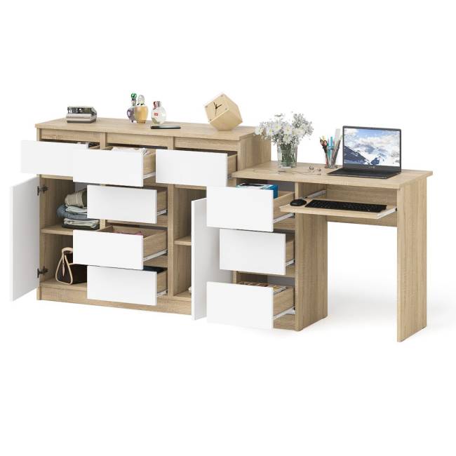 Тумба-комод Мори МК1200.4 и стол компьютерный МС-6 левый цвет дуб сонома/белый
