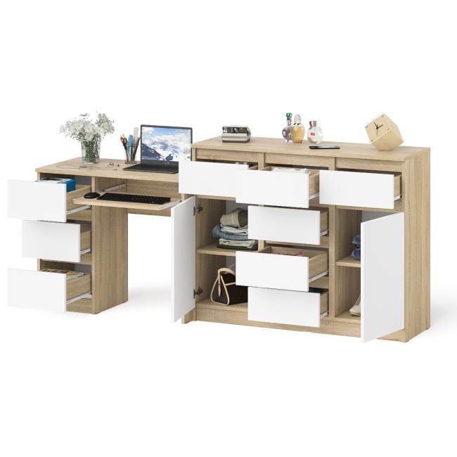 Тумба-комод Мори МК1200.4 и стол компьютерный МС-6 левый цвет дуб сонома/белый