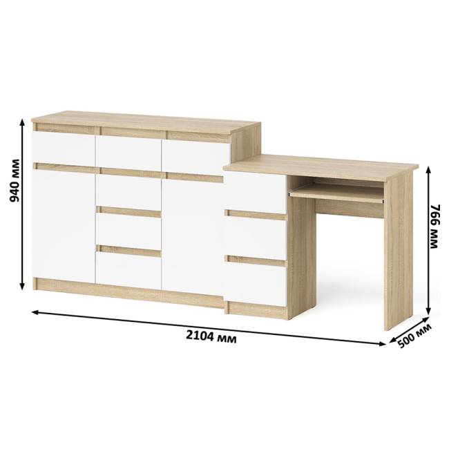 Тумба-комод Мори МК1200.4 и стол компьютерный МС-6 левый цвет дуб сонома/белый