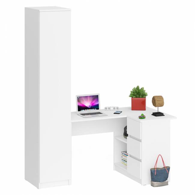 Пенал Мори 400 с угловым компьютерным столом МС-16 три ящика справа цвет белый
