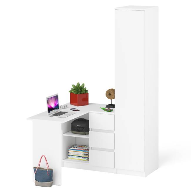 Пенал Мори 400 с угловым компьютерным столом МС-16 три ящика справа цвет белый