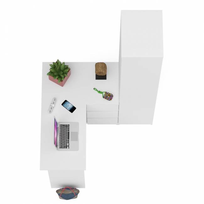 Пенал Мори 400 с угловым компьютерным столом МС-16 три ящика справа цвет белый