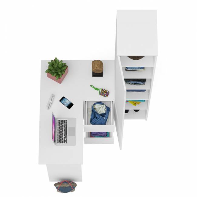 Пенал Мори 400 с угловым компьютерным столом МС-16 три ящика справа цвет белый