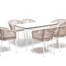 "Малага" обеденная группа на 6 персон со стульями "Марсель", каркас белый, роуп бежевый