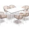 "Малага" обеденная группа на 6 персон со стульями "Марсель", каркас белый, роуп бежевый