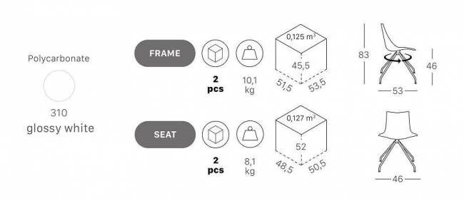 Стул пластиковый вращающийся Zebra Antishock хром, белый 460х530х830 мм