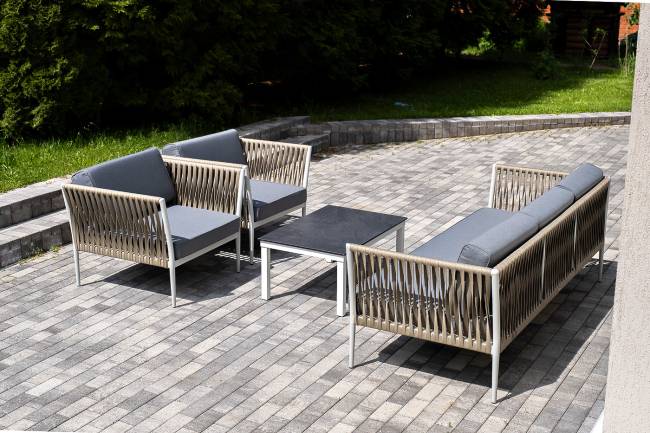 "Касабланка" лаунж-зона плетеная из роупа 5-местная, цвет серый "Касабланка" лаунж-зона плетеная из роупа 5-местная, цвет серый