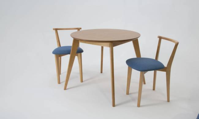 Стол Сканди К 100 натур со стульями Франк натур рогожка синий