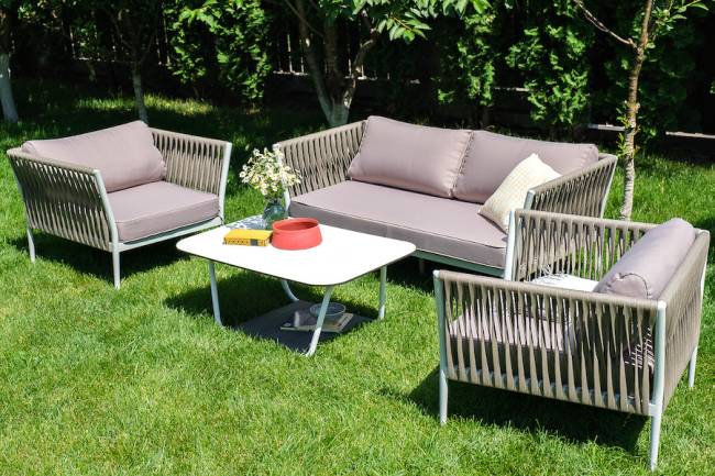 "Касабланка" лаунж-зона плетеная из роупа 4-местная, цвет серо-коричневый "Касабланка" лаунж-зона плетеная из роупа 4-местная, цвет серо-коричневый