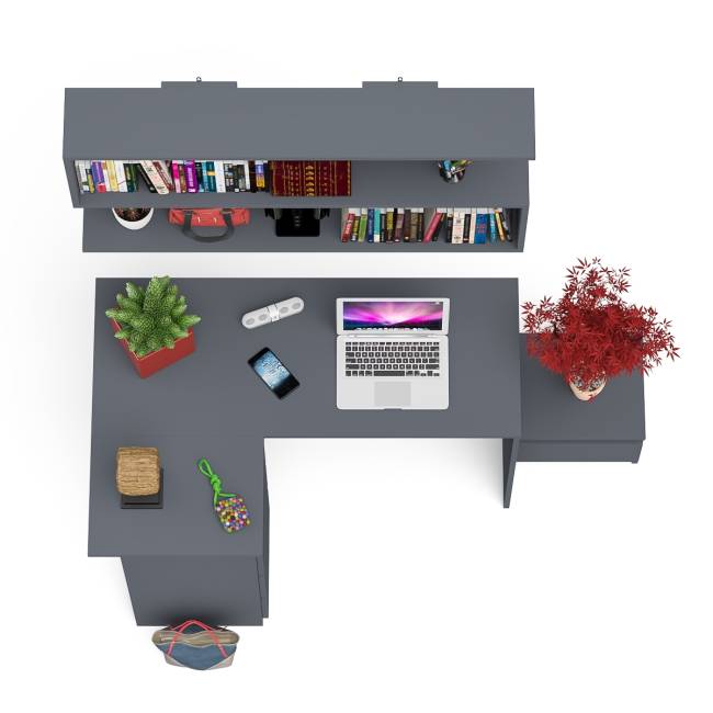 Угловой стол компьютерный Мори МС-16 левый с тумбочкой с ящиком 400 и полкой на 1200 цвет графит