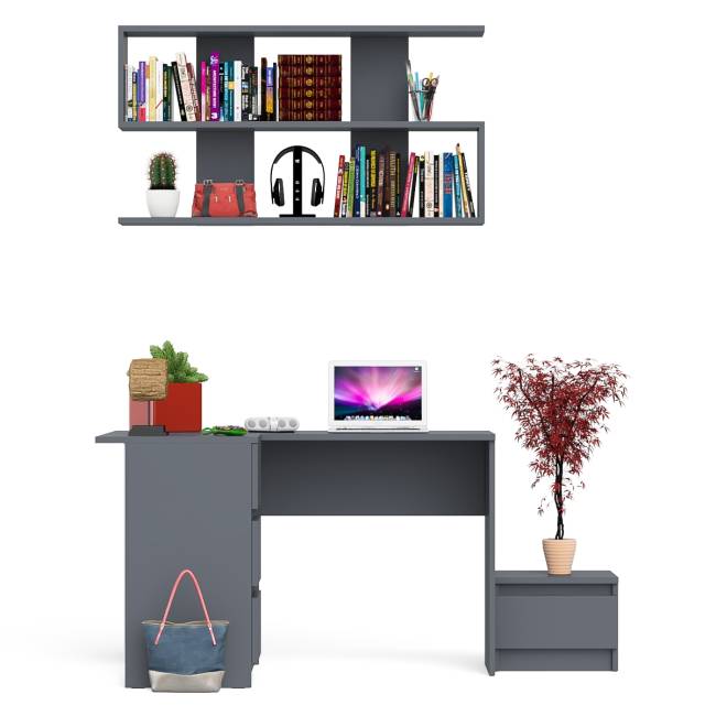 Угловой стол компьютерный Мори МС-16 левый с тумбочкой с ящиком 400 и полкой на 1200 цвет графит