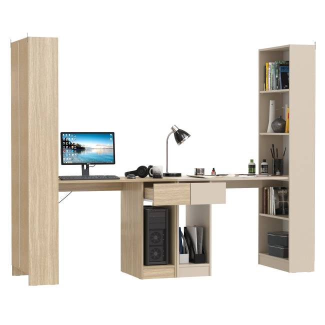 Письменные столы Лайт 10.01 с ящиками и стеллажами цвет плэйн/сатин