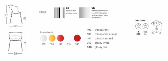 Кресло пластиковое Miss B Antishock coated frame белый 580х580х770 мм