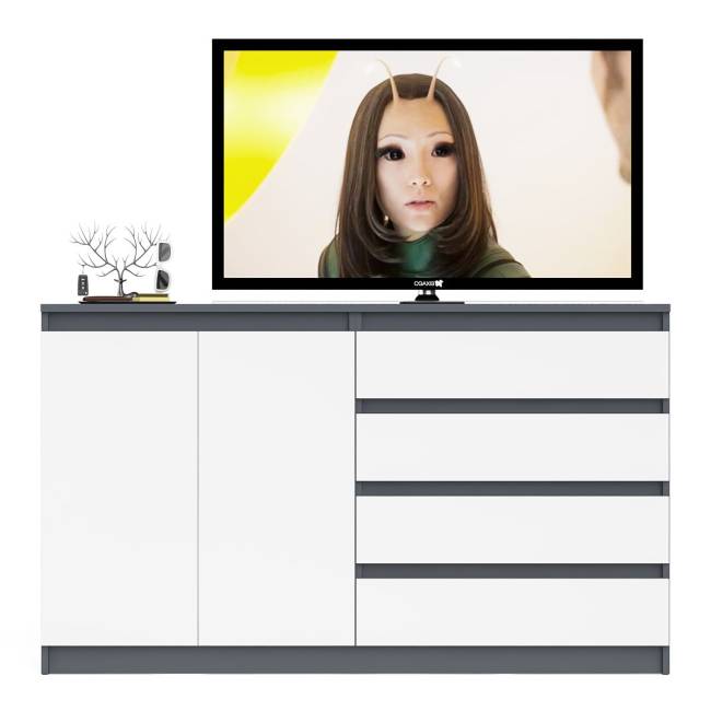 Комод широкий на четыре ящика и две дверки Мори МК1600.1 цвет графит/белый