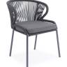 "Милан" стул плетеный из роупа, каркас алюминий темно-серый (RAL7024) муар, роуп темно-серый круглый, ткань темно-серая 027