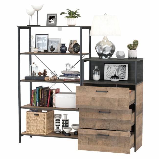 Открытый стеллаж с полками и комод с ящиками Трувор цвет дуб гранж песочный/интра Открытый стеллаж с полками и комод с ящиками Трувор цвет дуб гранж песочный/интра