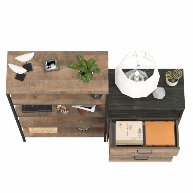 Открытый стеллаж с полками и комод с ящиками Трувор цвет дуб гранж песочный/интра Открытый стеллаж с полками и комод с ящиками Трувор цвет дуб гранж песочный/интра