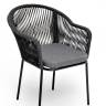 "Лион" стул плетеный из роупа, каркас из стали темно-серый (RAL7024) муар, роуп темно-серый круглый, ткань темно-серая 027