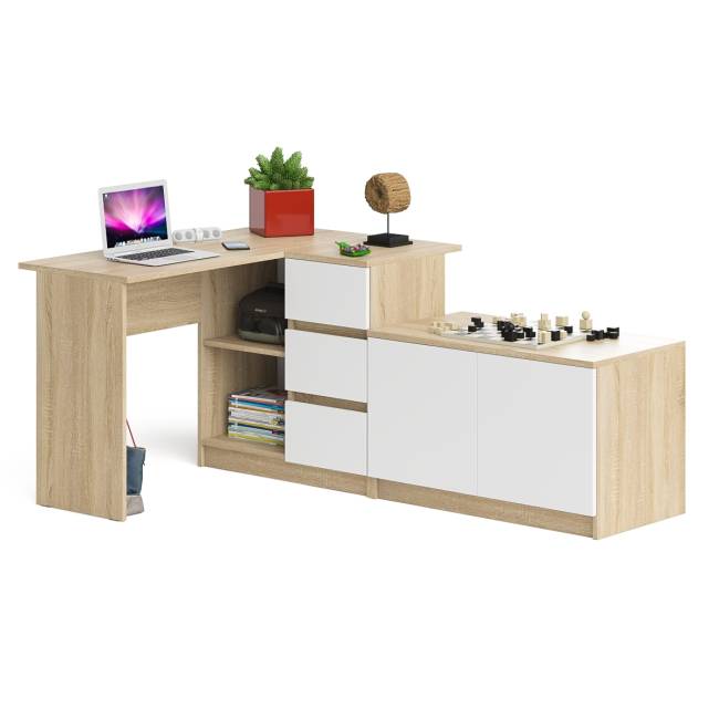 Тумба широкая Мори 900 и угловой стол компьютерный Мори правый цвет дуб сонома/белый