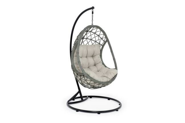 "Венеция" подвесное кресло-кокон из искусственного ротанга, цвет серый с бежевой подушкой "Венеция" подвесное кресло-кокон из искусственного ротанга, цвет серый с бежевой подушкой