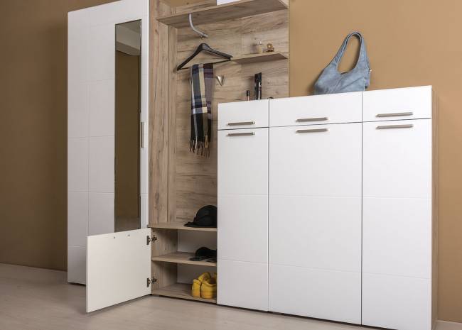 Комод Лайн 13.121 цвет дуб крафт серый/фасады МДФ белый глянец