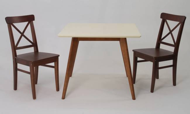 Стол Сканди М 90 орех/слоновая кость со стульями Ингольф орех