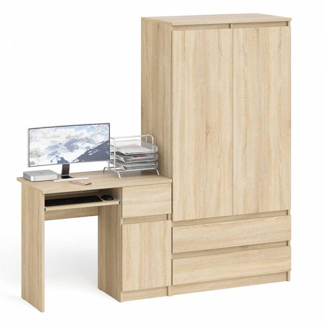 Шкаф-комод Мори МШ900 2 ящика с компьютерным столом МС-1 правым Мори цвет дуб сонома