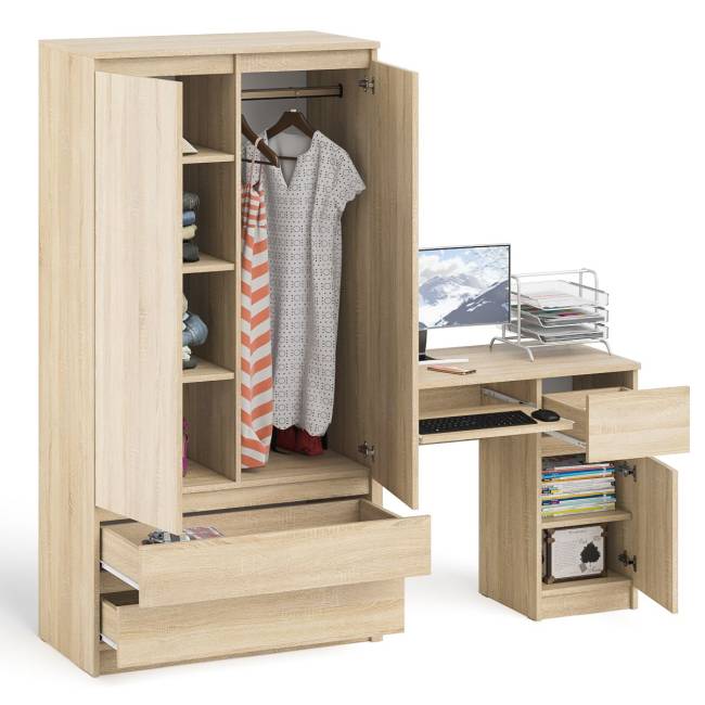 Шкаф-комод Мори МШ900 2 ящика с компьютерным столом МС-1 правым Мори цвет дуб сонома