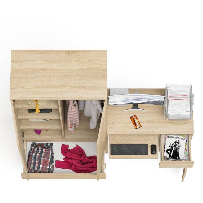 Шкаф-комод Мори МШ900 2 ящика с компьютерным столом МС-1 правым Мори цвет дуб сонома