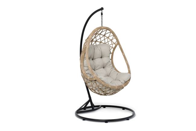 "Венеция" подвесное кресло-кокон из искусственного ротанга, цвет соломенный с бежевой подушкой "Венеция" подвесное кресло-кокон из искусственного ротанга, цвет соломенный с бежевой подушкой