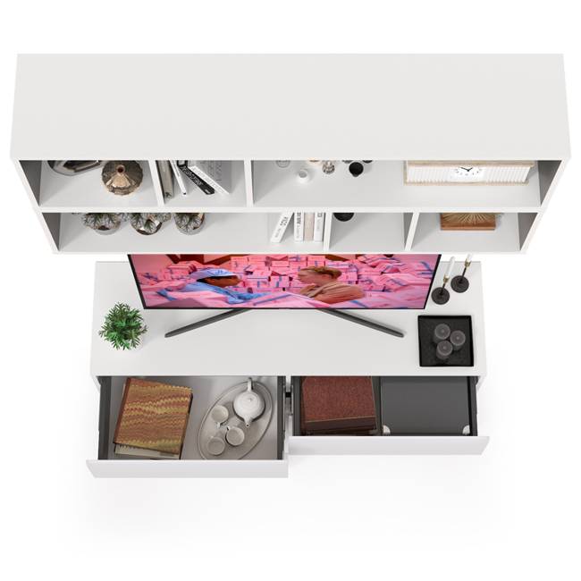 Тумба для ТВ с двумя полками Сидней цвет белый/чёрный/фасады МДФ белый глянец