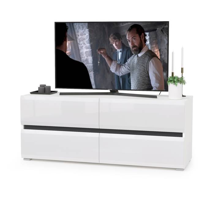Тумба для ТВ с двумя полками Сидней цвет белый/чёрный/фасады МДФ белый глянец
