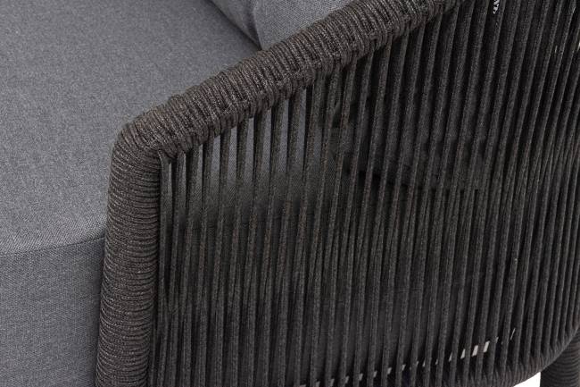 "Верона" кресло плетеное из роупа, каркас алюминий темно-серый (RAL7024) муар, роуп темно-серый круглый, ткань темно-серая 027