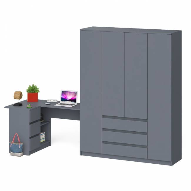 Стол компьютерный угловой с тумбой слева и шкаф 1600 Мори цвет графит Стол компьютерный угловой с тумбой слева и шкаф 1600 Мори цвет графит