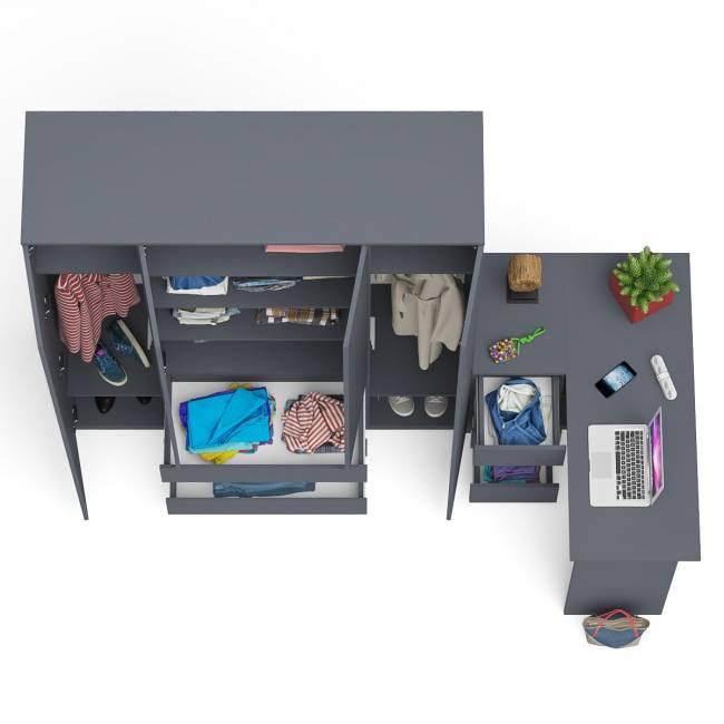 Стол компьютерный угловой с тумбой слева и шкаф 1600 Мори цвет графит Стол компьютерный угловой с тумбой слева и шкаф 1600 Мори цвет графит